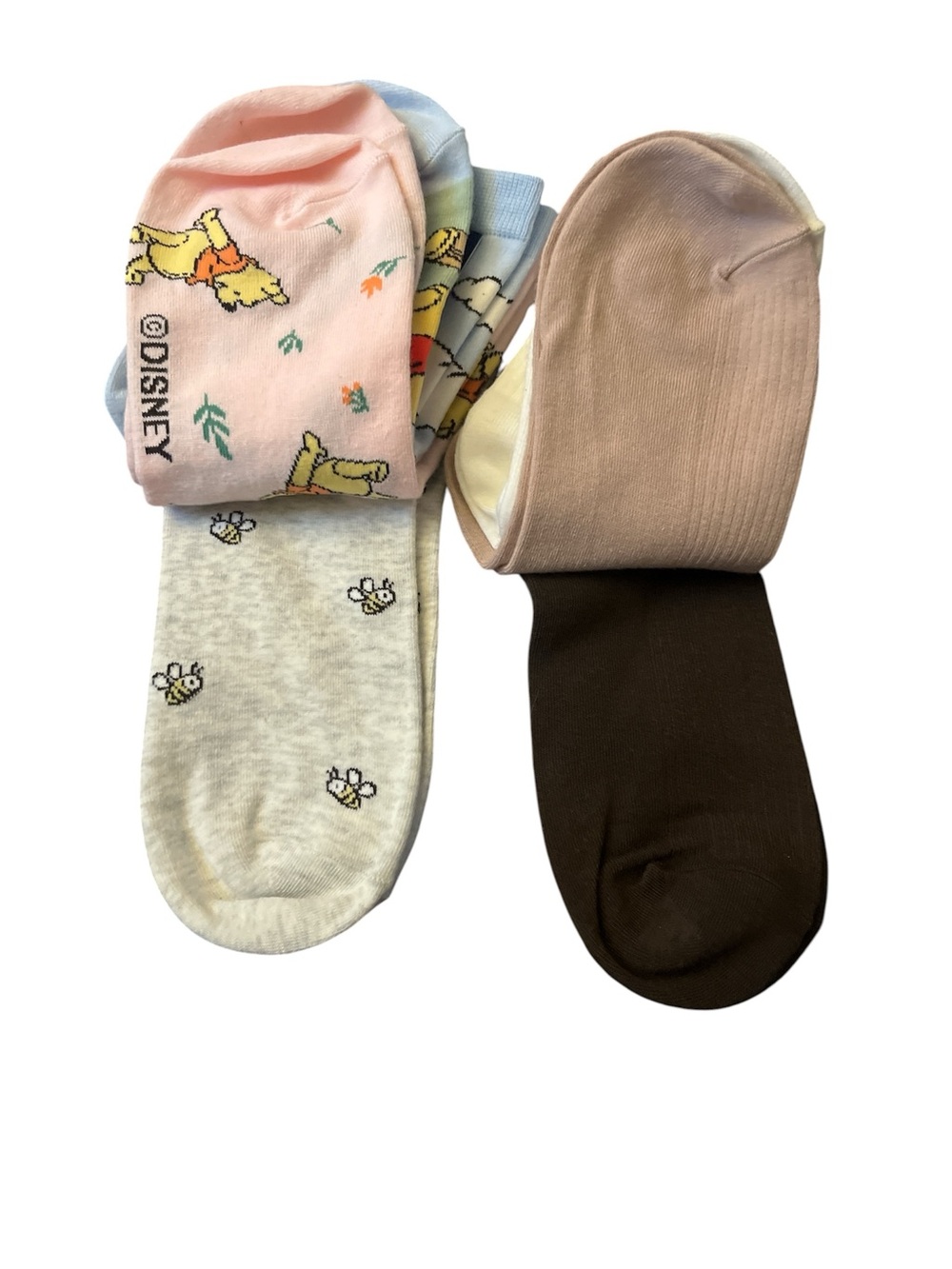 6 Pairs of Old Navy Womens Socks- 3 Winnie the Pooh /3 Solid with Floral Detail - Picture 4 of 9